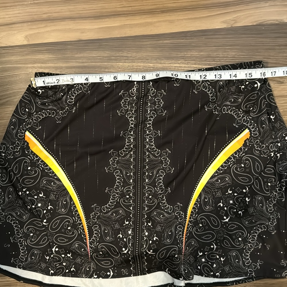 Lucky in Love Bandana Paisley Black White Neon A Line Flounce Tennis Skort XL 14 - Picture 6 of 10